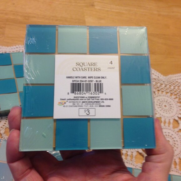 Checked blue Coasters, set of 12, new items - Picture 4 of 4